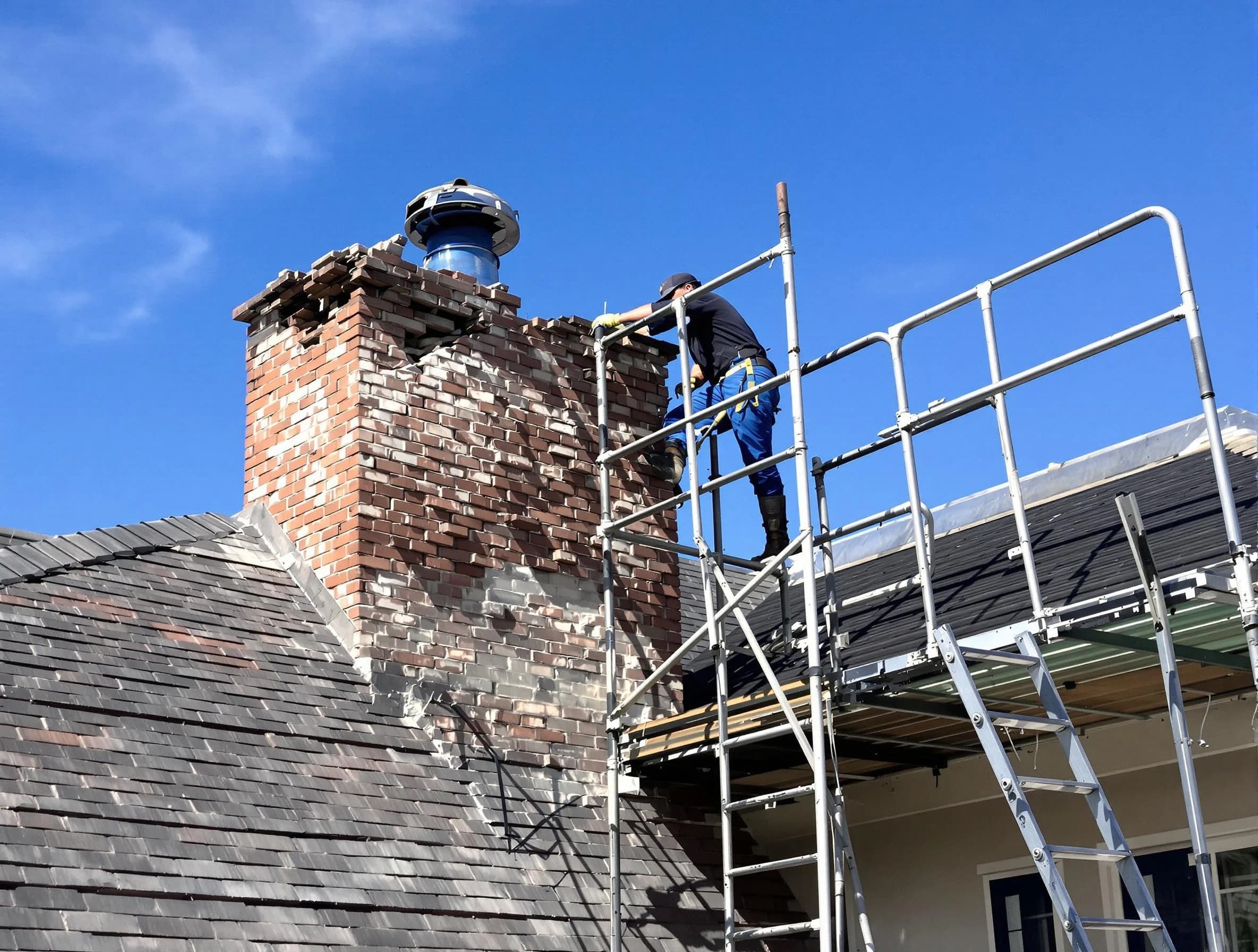 Rebuilding a chimney structure by Union City Chimney Sweep in Union City, NJ