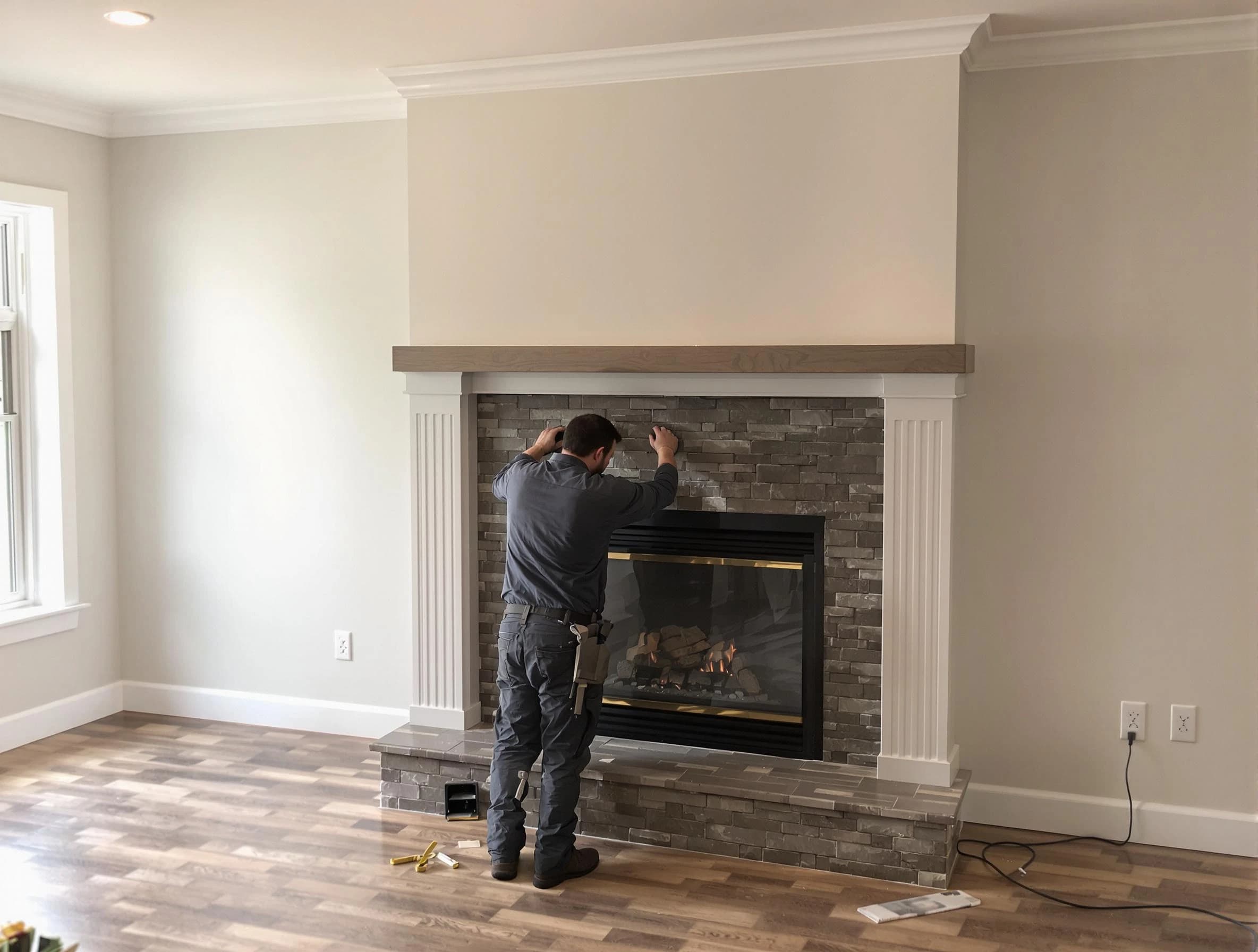 Union City Chimney Sweep finishing a custom fireplace install in Union City, NJ