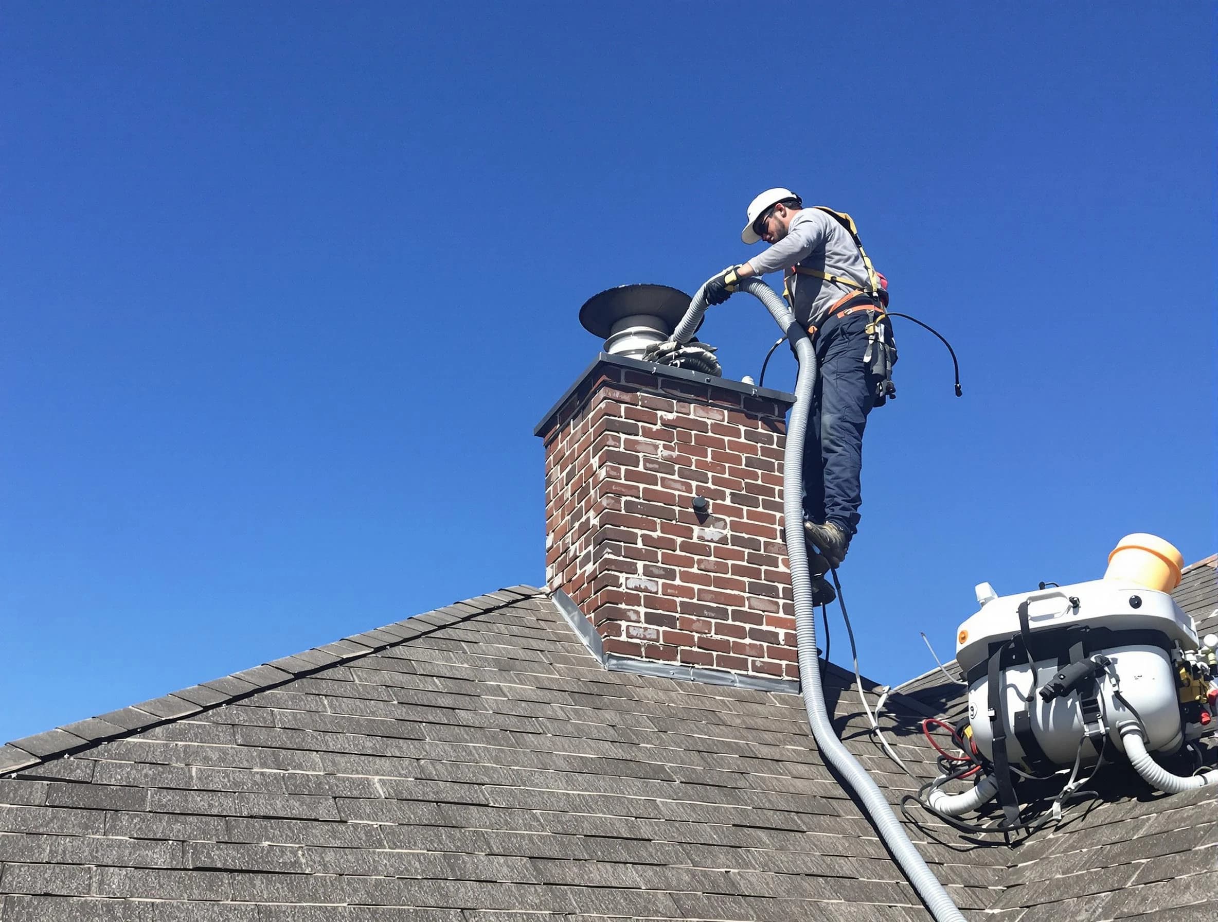 Dedicated Union City Chimney Sweep team member cleaning a chimney in Union City, NJ