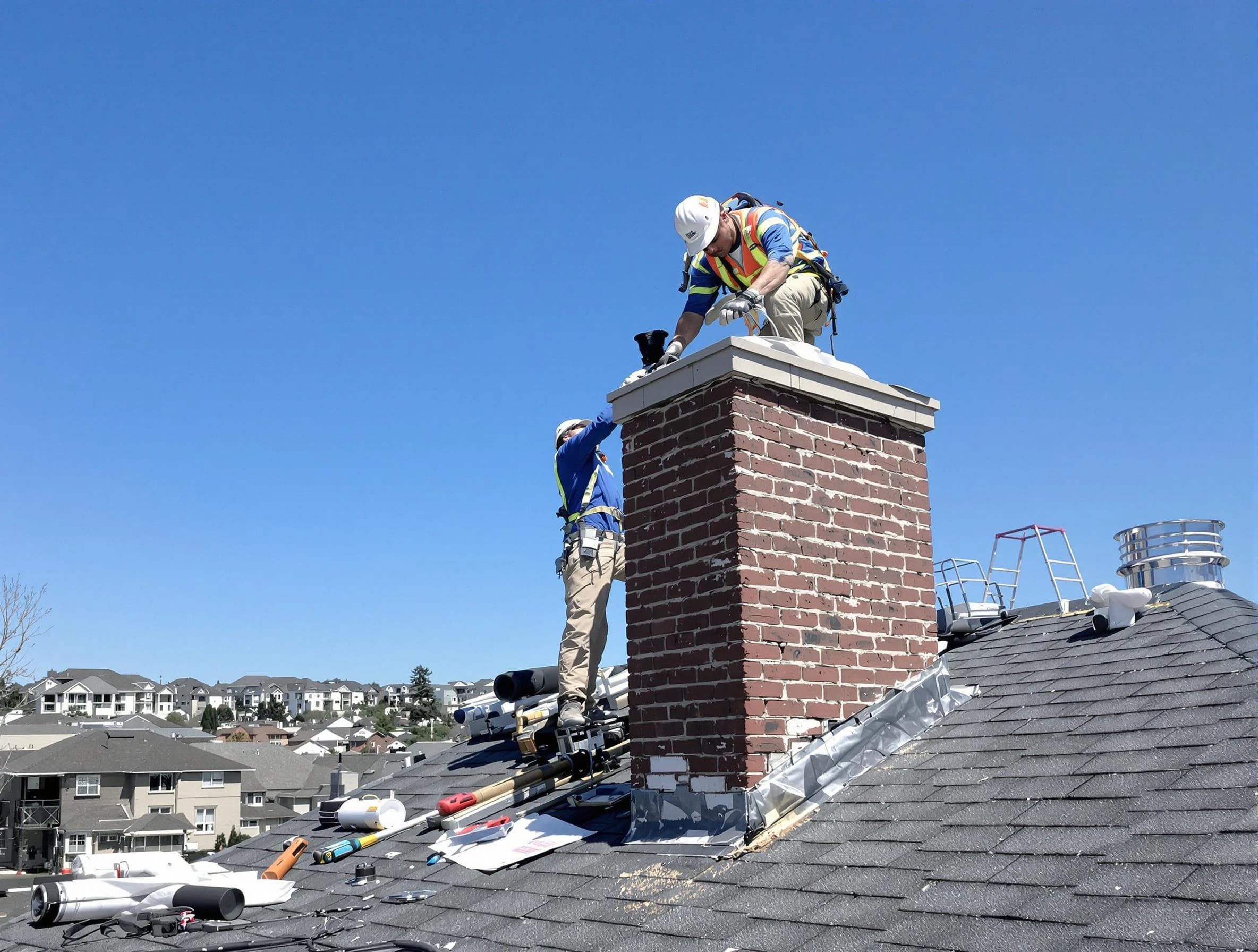 Union City Chimney Sweep repairing a chimney crown in Union City, NJ