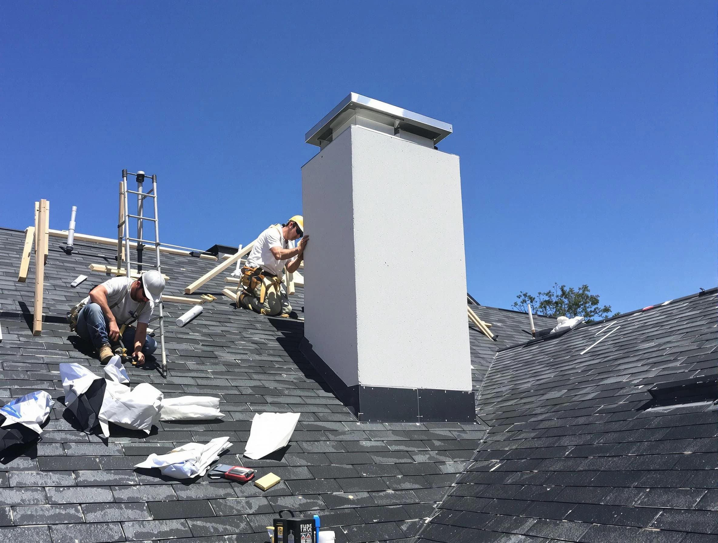 Union City Chimney Sweep crew installing a new chimney in Union City, NJ