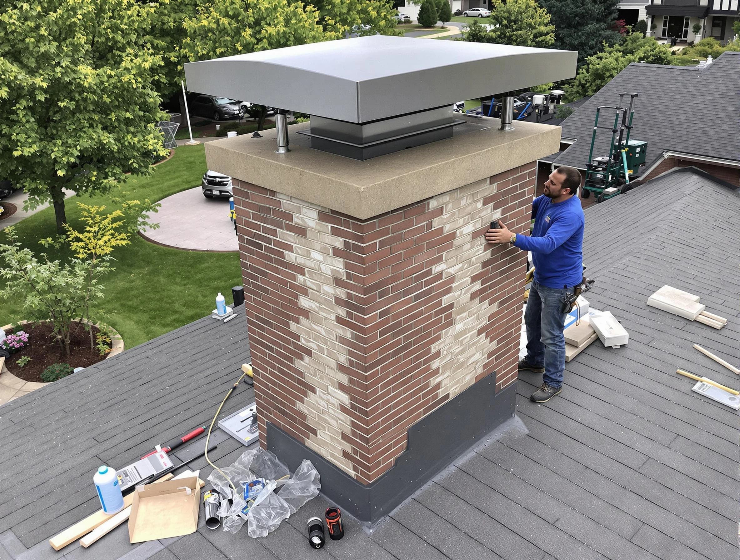 Union City Chimney Sweep team working on a custom chimney remodel in Union City, NJ