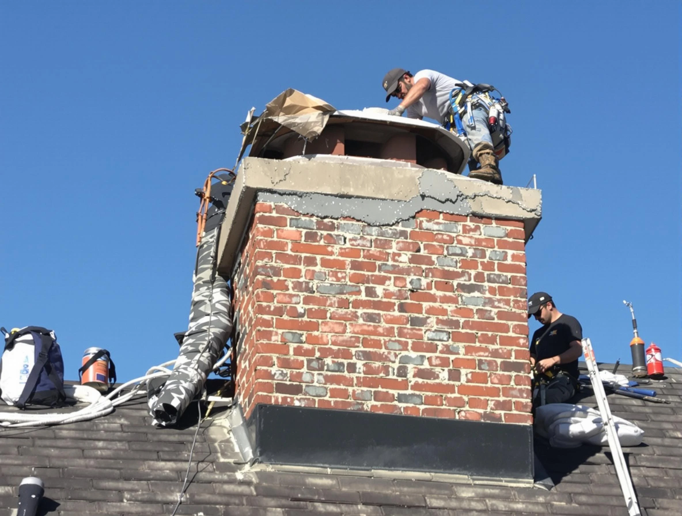 Union City Chimney Sweep installing a custom chimney crown in Union City, NJ