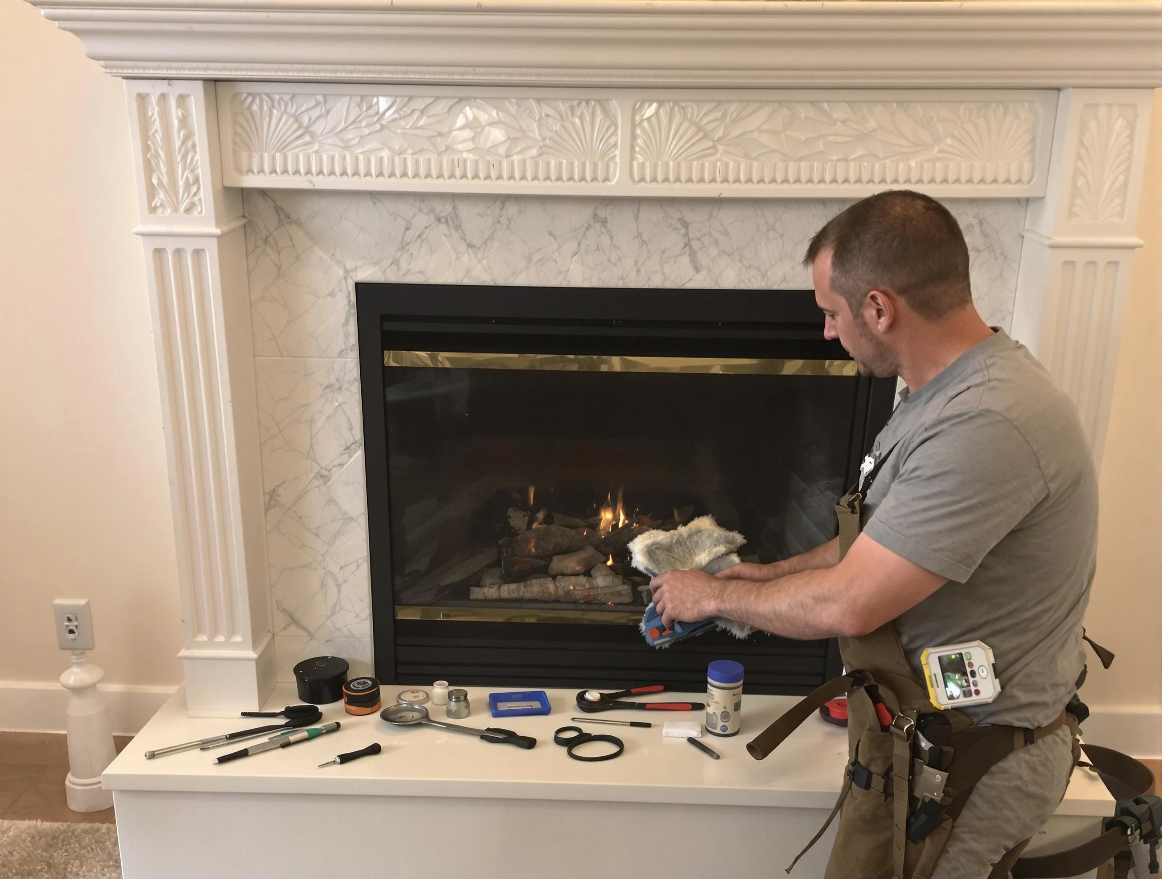 Union City Chimney Sweep performing fireplace maintenance in Union City, NJ